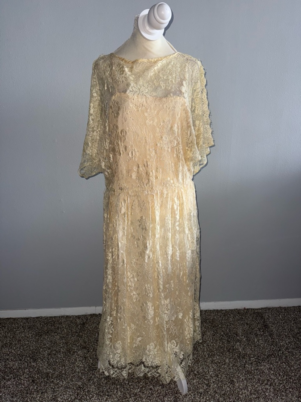 Vintage Lace Drop Waist Midi Dress